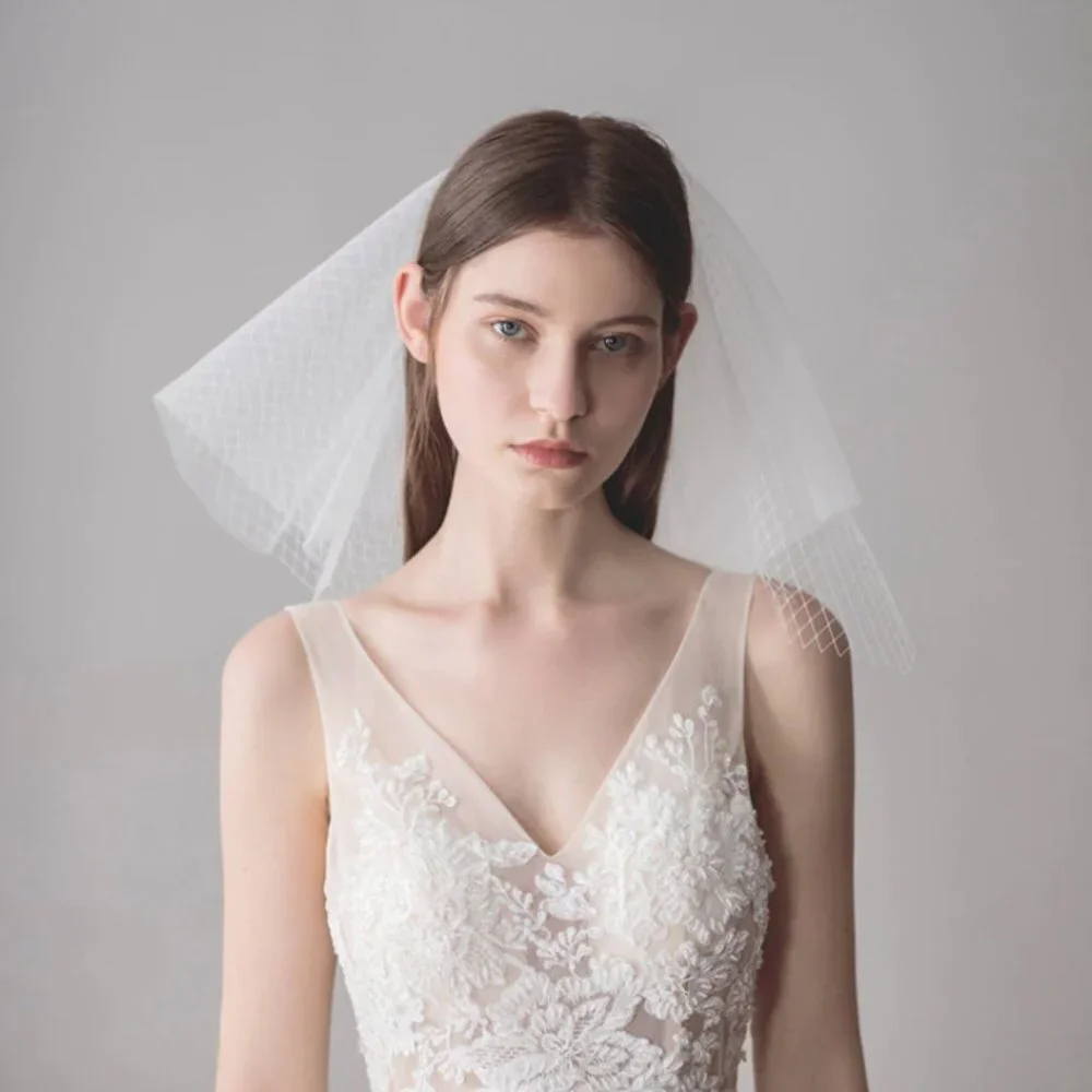Wedding veil white bridal shoulder short length elegant unique beautiful new